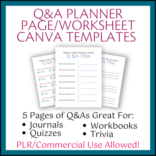 Q&A Planner Page/Worksheet Canva Templates with PLR